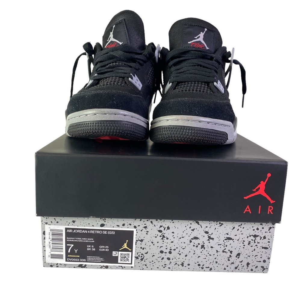 Nike Air Jordan 4 Retro SE Black Canvas GS Sneaker DV0553 006 Kid Youth 7Y w/Box - Picture 3 of 10